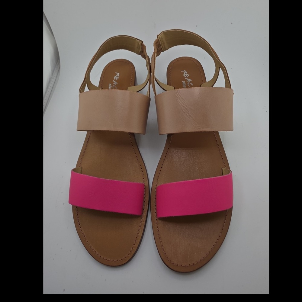 Reaction Kenneth Cole Leather Sandals Womens 10M Pink Tan Slingback Flats